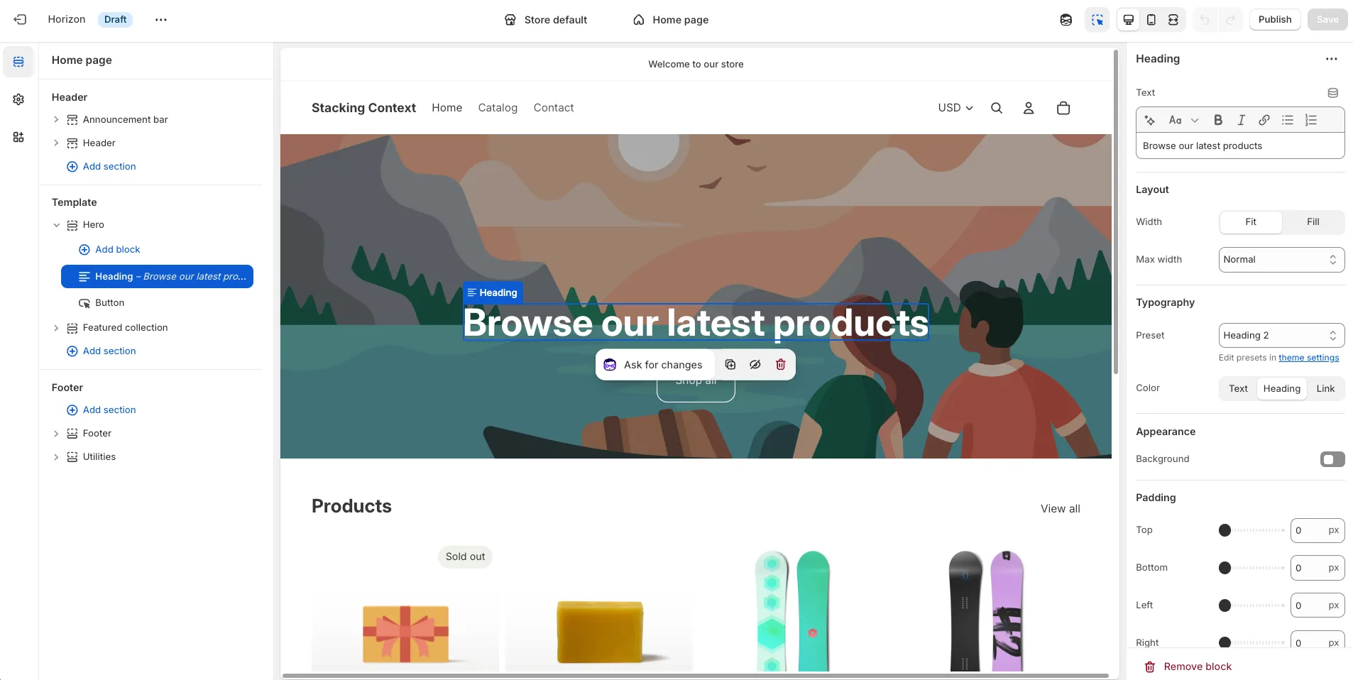 Horizon heading customization