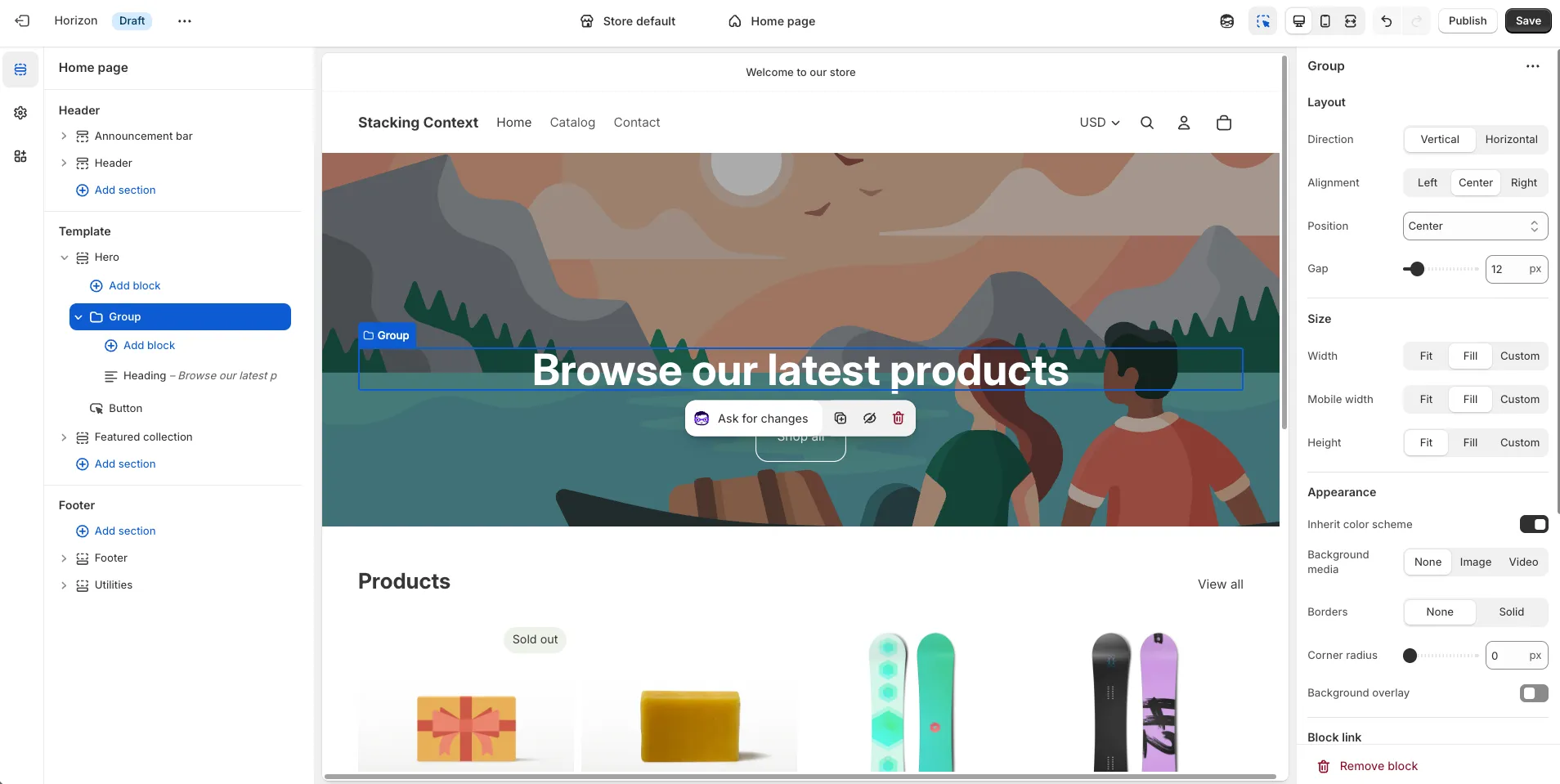 Configuring the Group block